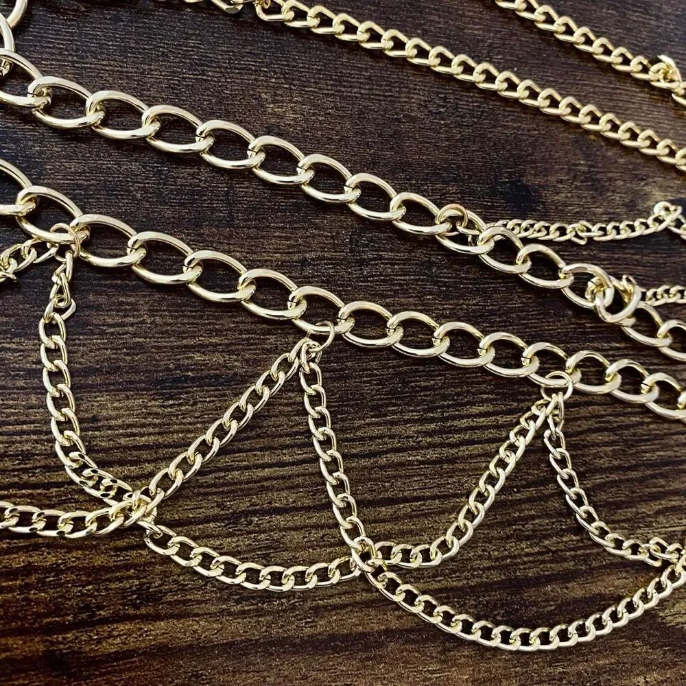 Gold Y2K Cascading Draped Layered Waist Chain Belt, Fits 21-41 Inches, X7GA1360